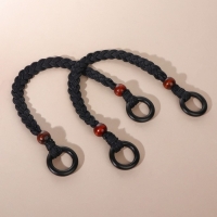 Ручки для сумки, 2 шт, вощёный шнур/дерево, 48 &times; 2 см, цвет чёрный