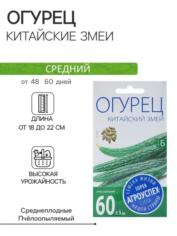 Семена Огурец Китайские змеи пчелоопыляемый плетистый ( 10 шт семян)