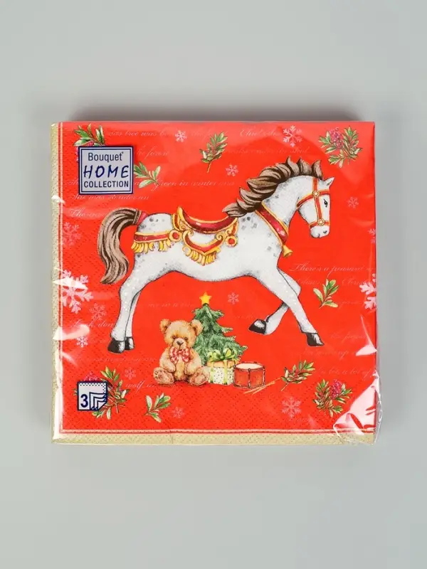 Салфетки бумажные трёхслойные &laquo;Новогодняя лошадка. Красный фон&raquo;, 33х33, 20шт