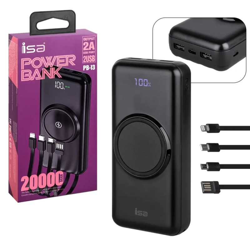 * Внешний аккумулятор PB-13 с функцией беспроводной зарядки 20000mAh черный ISA