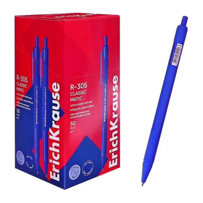 Ручка шариковая автоматическая ErichKrause R-305, узел 0.7 мм, чернила синие, длина линии письма 1000 метров