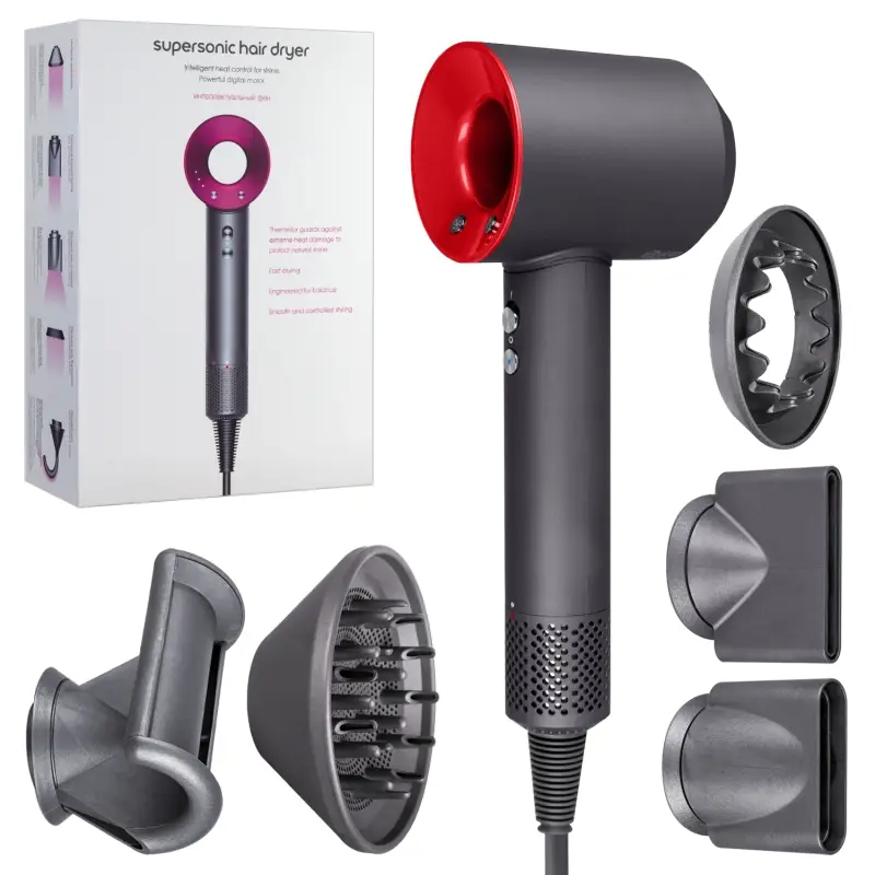 Набор фен supersonic Серый с красным (6 в 1) 1.8м