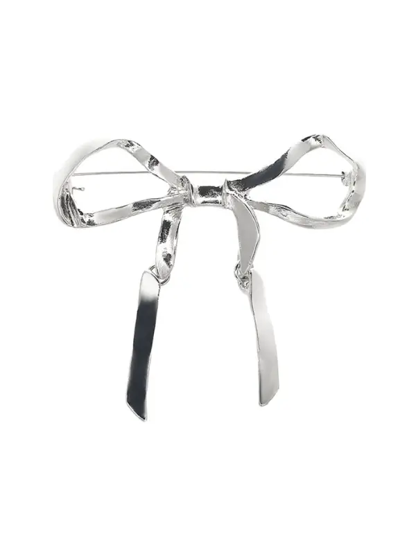 Брошь "Бантик" нежность, из металла, цвет серебро