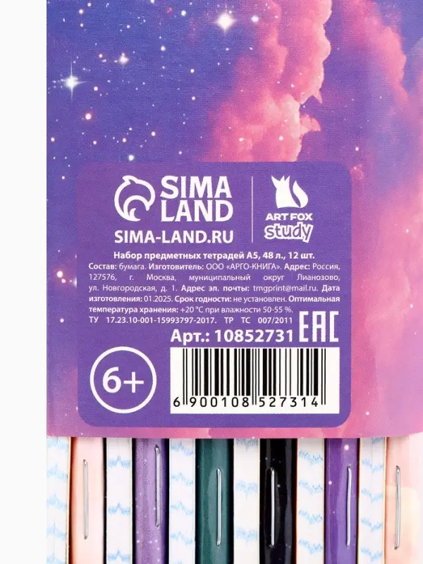 Тетради в клетку, предметные, 48 л., набор из 12 шт., блок №1, Space