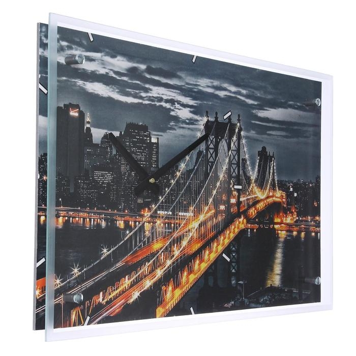 Часы-картина настенные, серия: Город, "Манхэттенский мост", 35х60 см