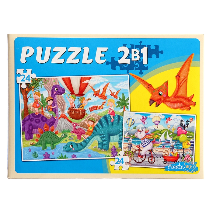 Макси-пазлы 2 в 1 &laquo;Единороги + динозавры №4&raquo;, 24 и 24 элементов