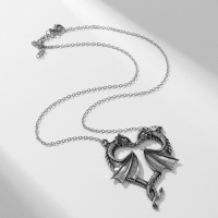 Кулон &laquo;Сердце&raquo; с дракончиками, цвет чернёное серебро, 45 см