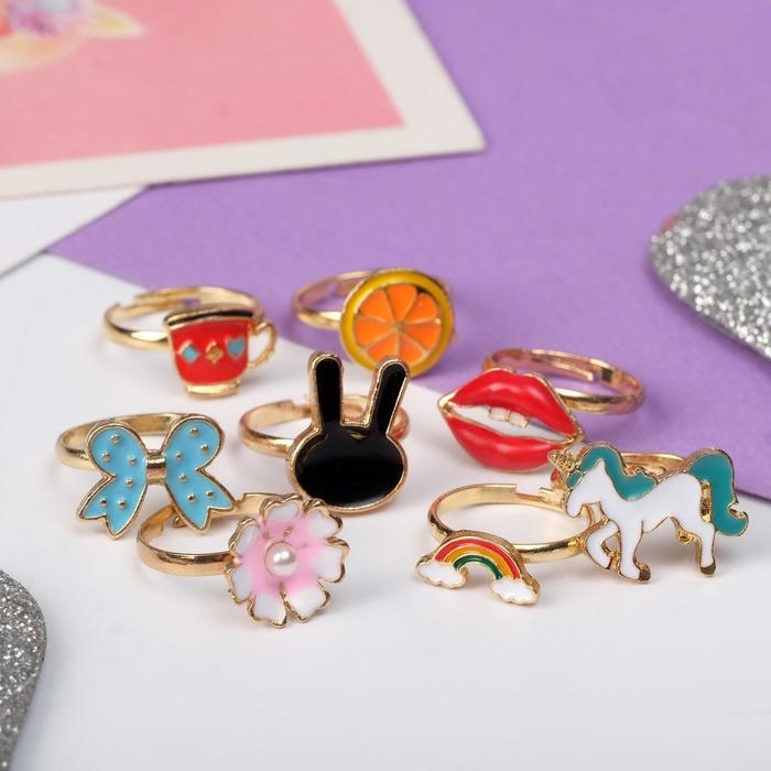 Кольцо детское &laquo;Ассорти&raquo;, форма МИКС, цветное, безразмерное