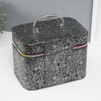 Шкатулка кожзам с зеркалом "Узоры, бабочки" чёрная н-р 3 шт 19х10,5х10,5 21х13х14 15х23х17см