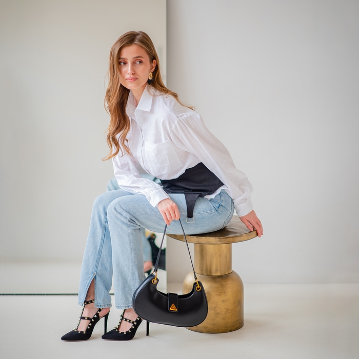 Сумка женская багет на молнии TEXTURA, средний размер, цвет чёрный