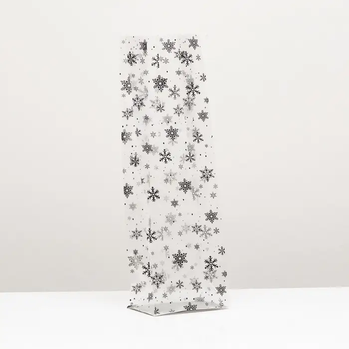 Пакет подарочный новогодний с жёстким дном 11&times;17&times;55 Серебристый &laquo;Снежинки&raquo;