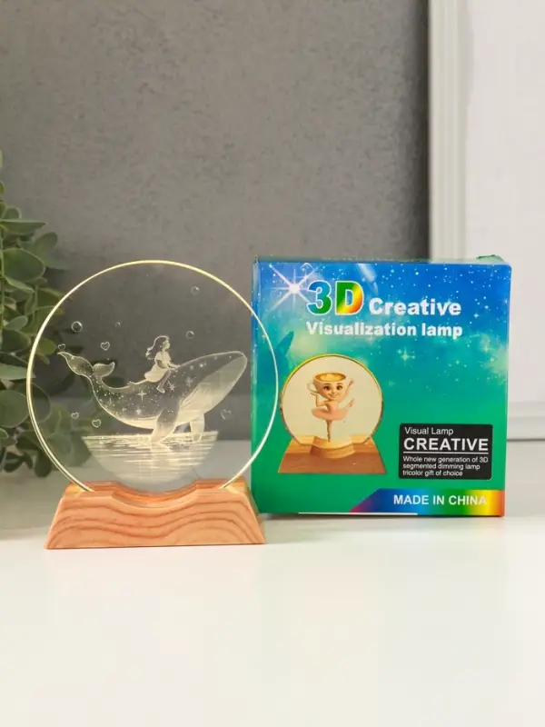 Сувенир стекло свет "Диск. Девочка и кит" 5хLED d=10 см, USB 10х4х11,4 см