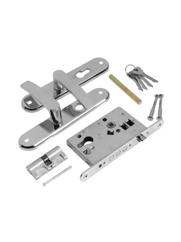 Замок врезной LOCKLAND RD005, с ручкой, B/S 55 мм, 4 ключа, цвет хром