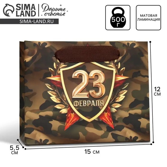 Пакет подарочный ламинированный, упаковка, &laquo;С 23 февраля&raquo;, S 15 х 12 х 5.5 см
