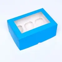 Упаковка на 6 капкейков с окном, голубая, 25&times;17&times;10 см