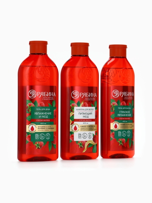 Гель для душа, увлажнение и уход, аромат малины, 400 мл, Рябина
