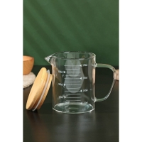 Кувшин для воды стеклянный мерный с бамбуковой крышкой BellaTenero &laquo;Эко&raquo;, 350 мл, 12,5&times;7,5&times;11,5 см, мерная шкала цвет МИКС