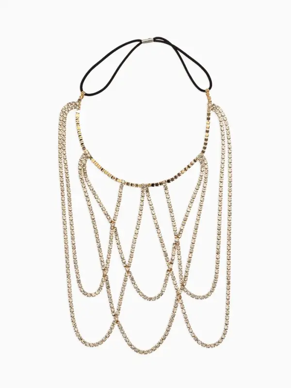 Цепочка на бедро бодичейн "Ярусы" со стразами, цвет белый в золоте