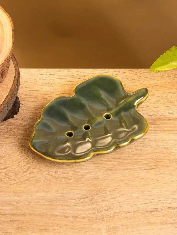 Мыльница "Опавший лист" керамика, цв. зелёно-коричневый, 15х9,5х2 см