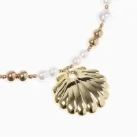 Кулон на жемчужных бусах "Ракушка", цвет белый в золоте