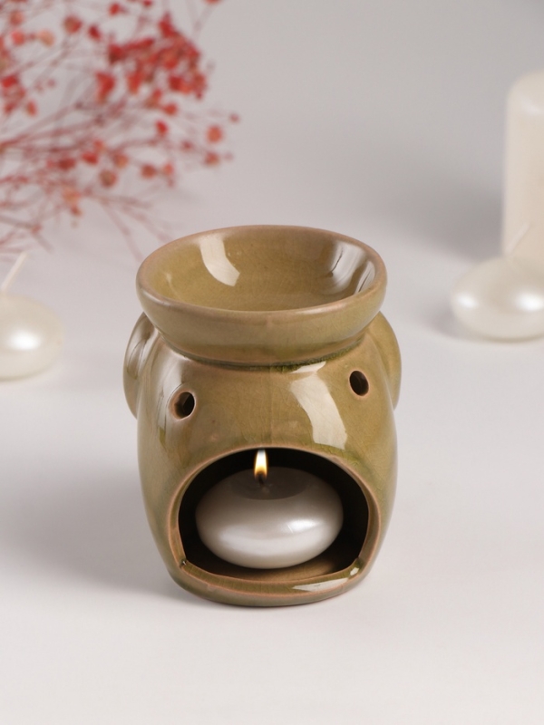 Аромалампа керамика "Слонёнок" тёмно-оливковая 8х10х9 см