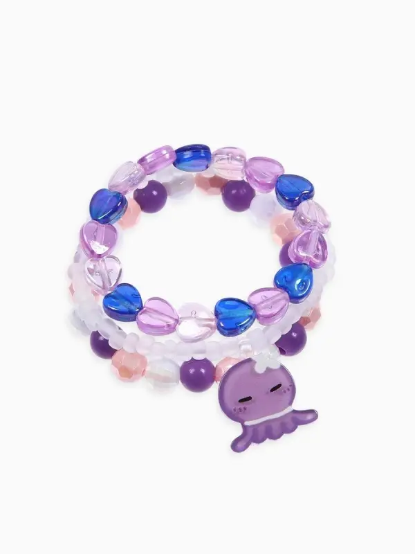 Браслет детский &laquo;Выбражулька&raquo;, 3 шт. набор, осьминог, бусины, сиреневый