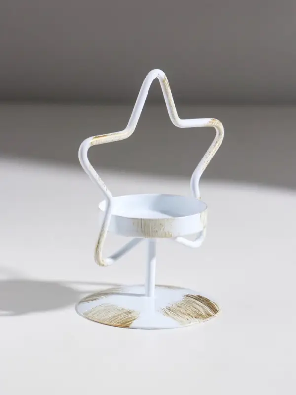 Подсвечник металл на 1 свечу "Звезда" белый с патиной d=5 см 9,4х7х11,7 см