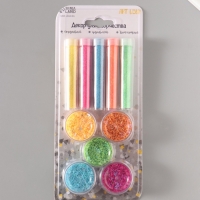 Глиттер "Пудра и сердца с отверстием" неон набор 5х6 гр и 5х5 гр 21,4х9,3 см