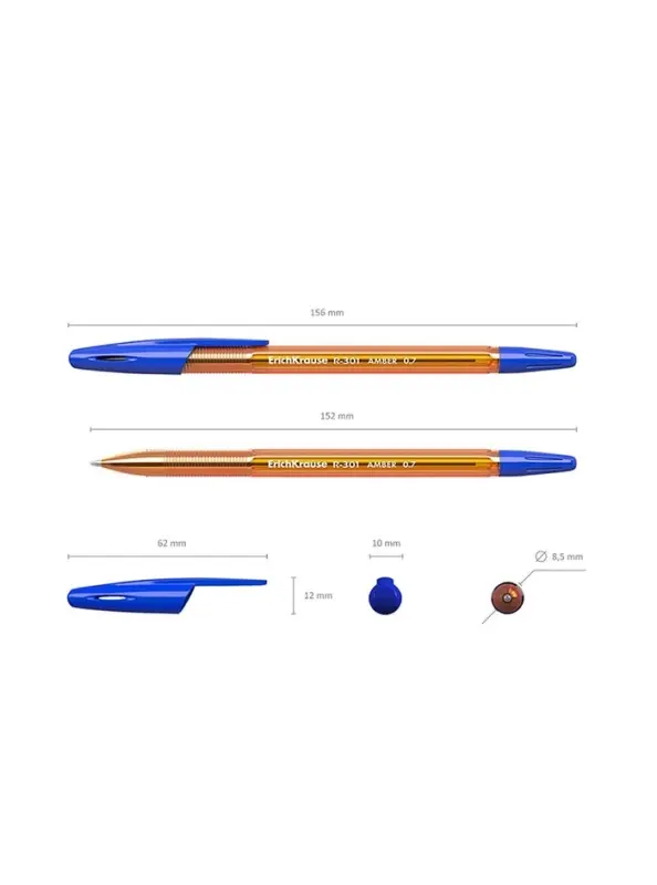 Ручка шариковая ErichKrause R-301 Amber Stick, узел 1.0 мм, чернила синие, длина линии письма 1000 метров