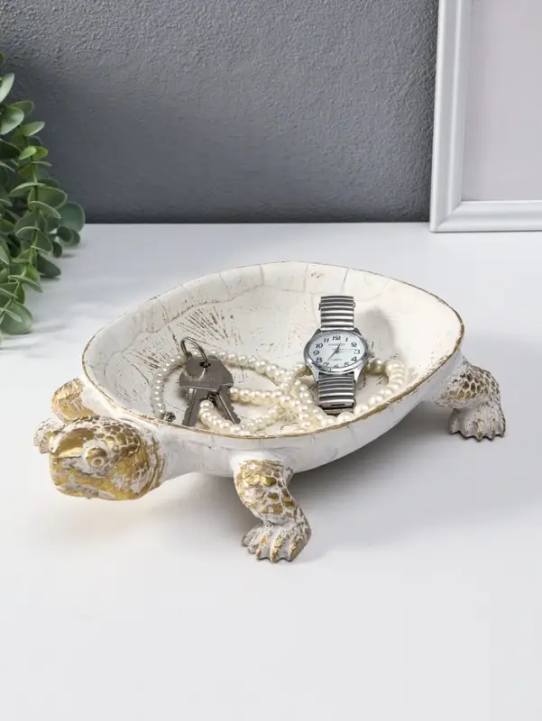 Подставка интерьерная полистоун "Черепаха" белая с золотом 28х19х5 см