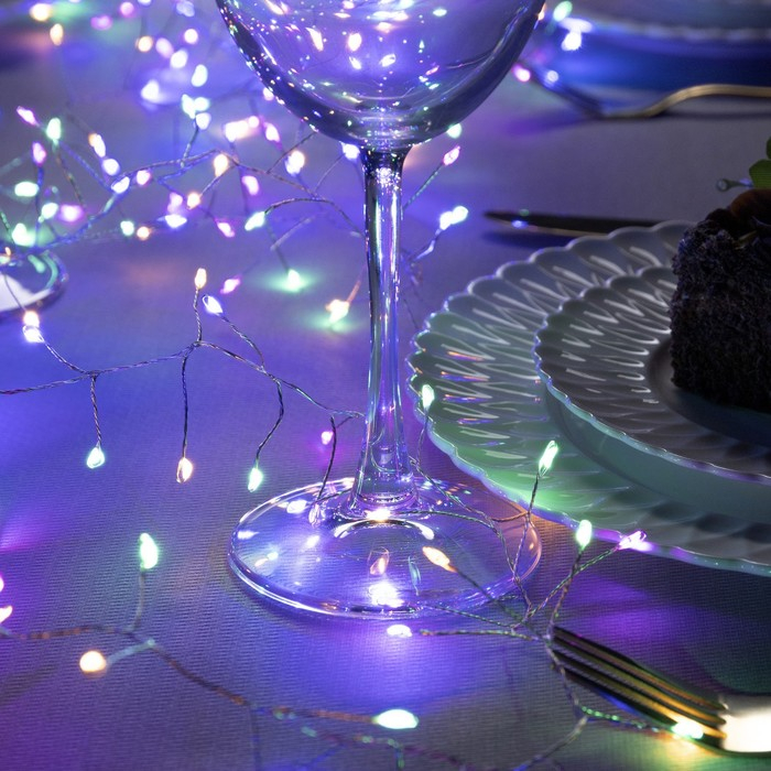 Гирлянда &laquo;Мишура&raquo; 6 м роса, IP20, серебристая нить, 480 LED, свечение мульти, 12 В