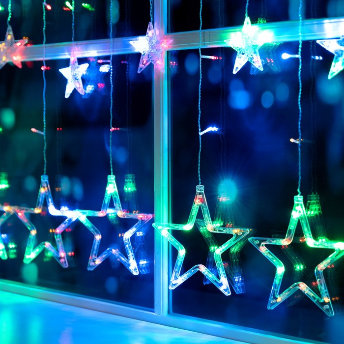 Гирлянда &laquo;Бахрома&raquo; 2.4 &times; 0.9 м с насадками &laquo;Звёзды&raquo;, IP20, прозрачная нить, 138 LED, свечение мульти, 8 режимов, 220 В