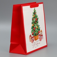 Пакет подарочный новогодний ламинированный квадратный Happiness, 30 х 30 х 12 см, Новый год