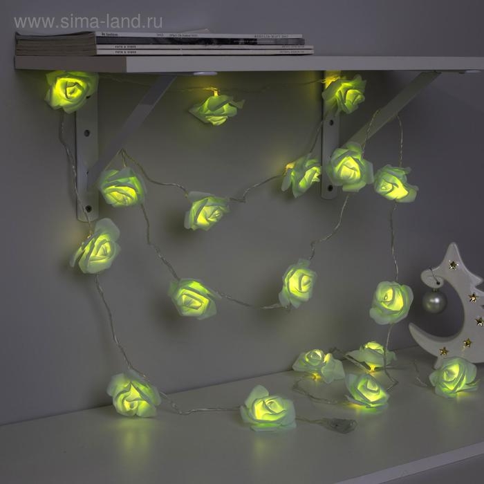 Гирлянда &laquo;Нить&raquo; 5 м с насадками &laquo;Розы зелёные&raquo;, IP20, прозрачная нить, 20 LED, свечение тёплое белое, 220 В