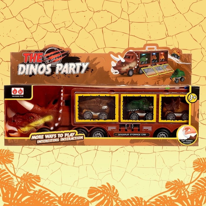 Грузовик инерционный &laquo;Динозавр&raquo;, с 3 машинами, световые и звуковые эффекты