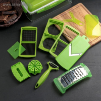 Тёрка с лотком Доляна &laquo;Фреш Флеш&raquo;, 7 насадок, 27&times;10&times;12 см, цвет зелёный, белый