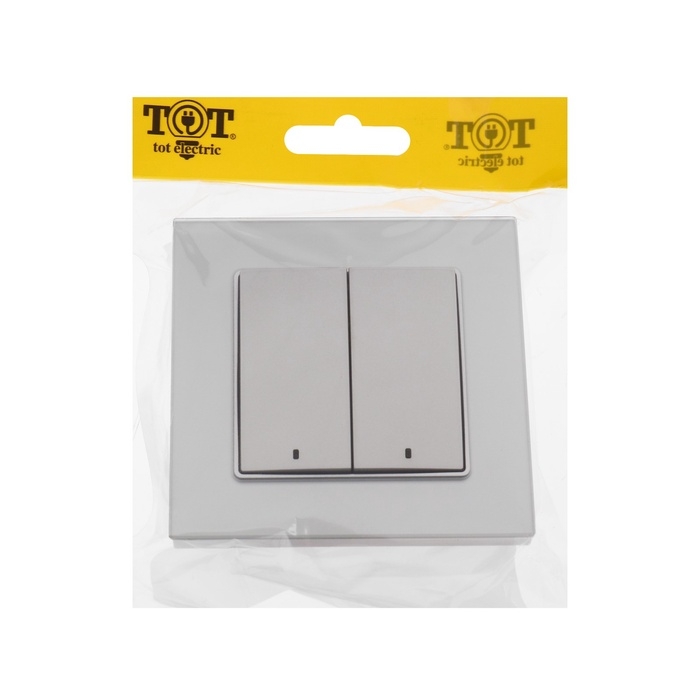 Выключатель TOT Matte Glass, 10 А, 2 кл., с подсветкой, скрытый, стекло, серебристый
