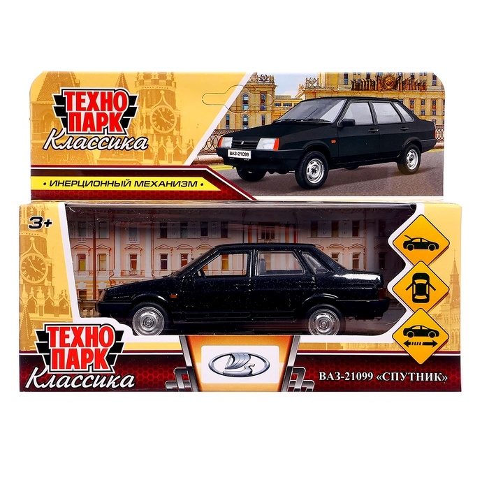 Машинка металлическая LADA-21099, ретро - модель &laquo;СПУТНИК&raquo;, открываются двери, багажник, инерция, 12 см, чёрный