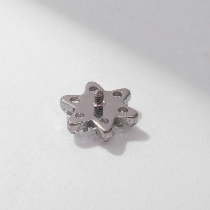 Накрутка для пирсинга из нержавеющей стали &laquo;Цветок&raquo;, цвет белый в серебре, резьба 0,07 мм