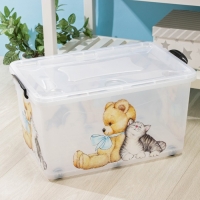 Контейнер для хранения на колёсиках &laquo;Мишка и котёнок&raquo;, 50 л, 60&times;38&times;31 см, прозрачный