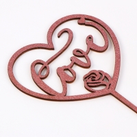 Топпер деревянный &laquo;Сердце&raquo;, с блёстками, цвет розовый