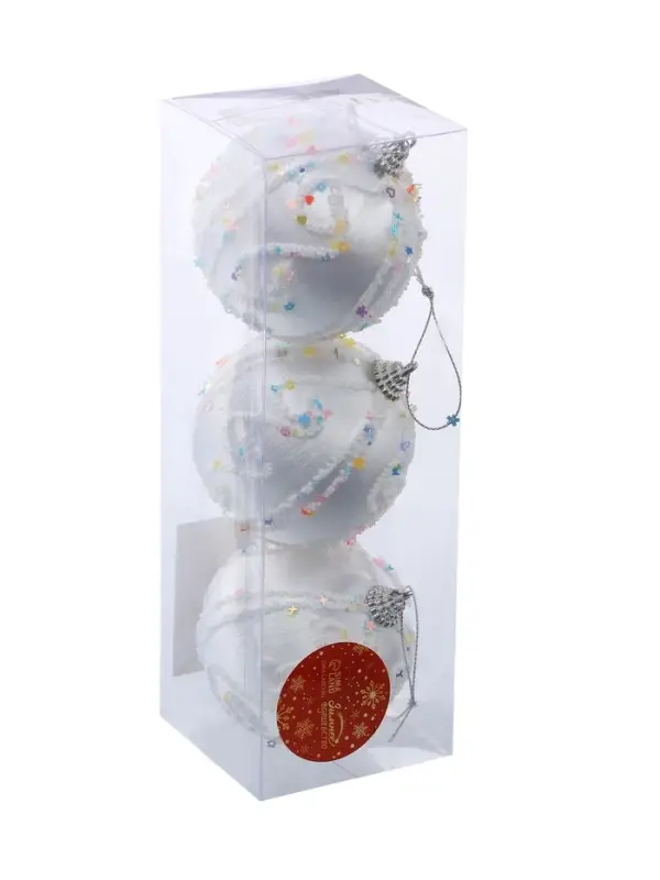 Набор шаров пластик d-8 см, 3 шт "Бамби" серебро