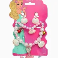 Набор детский &laquo;Выбражулька&raquo; русалочка, 4 пред :клипсы, кольцо, браслет, бусы, бело-розовый   1087536
