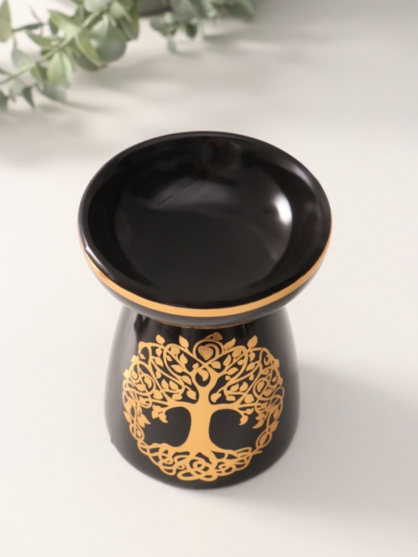 Аромалампа керамика "Древо жизни" чёрная с золотом 9,3х9,3х11,8 см