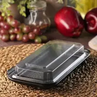 Контейнер с крышкой пластиковый одноразовый, 24&times;12&times;4,3 см, внутренние размеры 21&times;9&times;3,6 см, 750 мл, чёрный