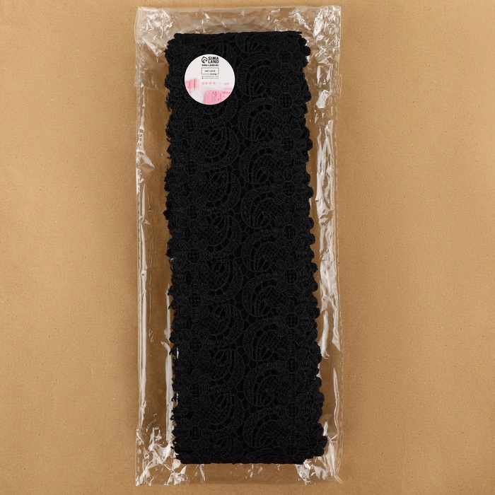 Кружево гипюровое, 65 &plusmn; 5 мм &times; 6,8 &plusmn; 0,5 м, цвет чёрный