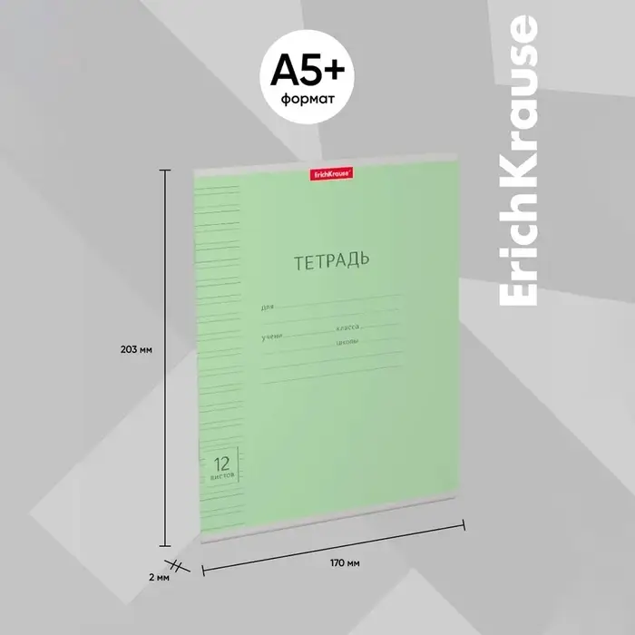 Тетрадь 12 листов в узкую линейку, ErichKrause &laquo;Классика Visio&raquo;, обложка мелованный картон, зелёная