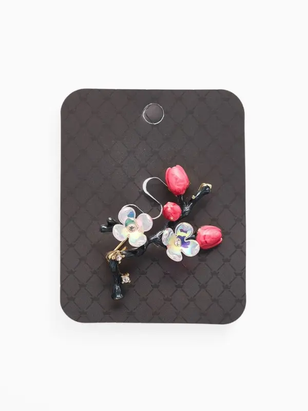 Брошь "Веточка сакуры" цветок, с эмалью, цветная в золоте