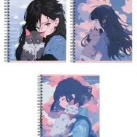 Компл тетр из 3шт 96л кл на гребне Аниме Девочка с котом, обл мел карт, офсет (10296906)