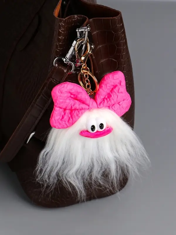 Пушистик на кольце "Чучундра с бантиком" белая 18х10х5 см